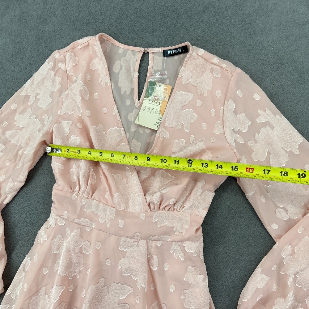 BTFBM Mini Dress Womens Small Dusty Rose Floral Burnout Empire Waist Wrap V Neck - Picture 3 of 10